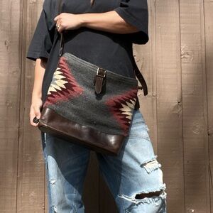 Handmade MZ Wool Southwestern Crossbody Bag Leather Trim Boho